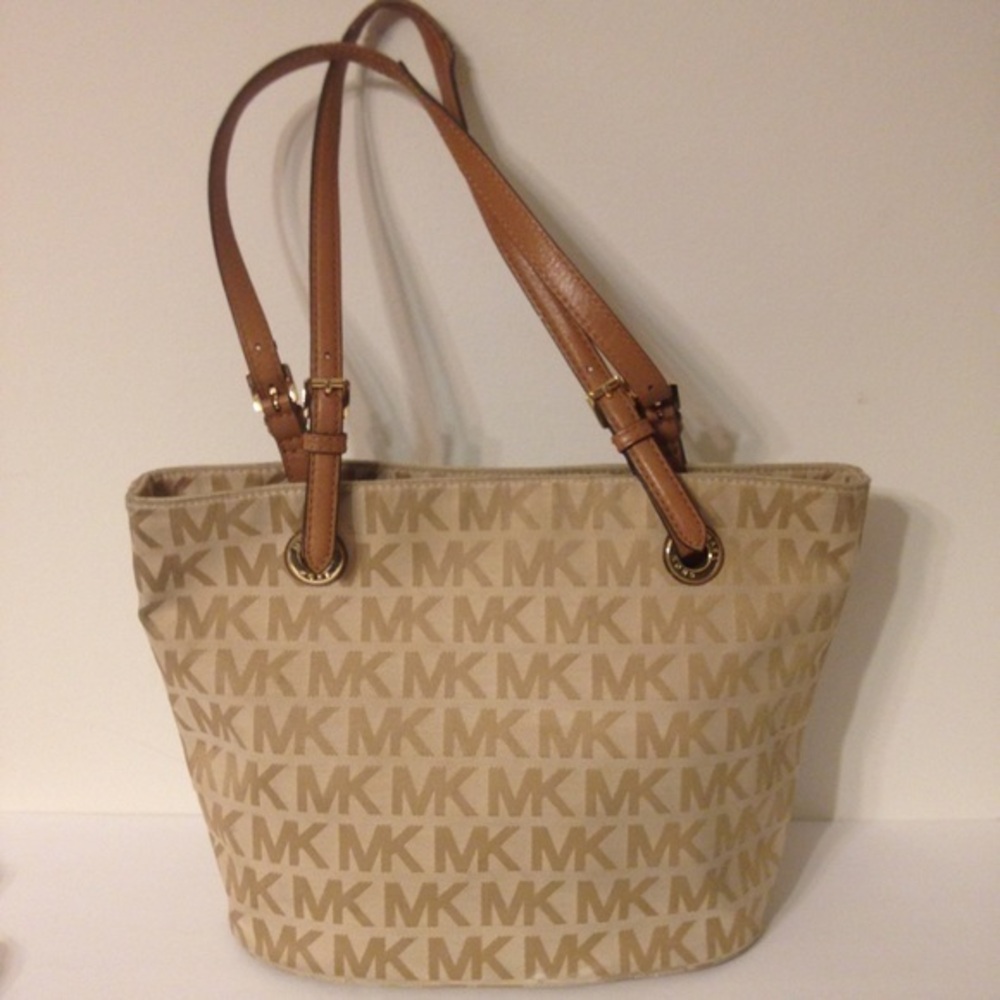 Michael Kors gold MK signature tote bag